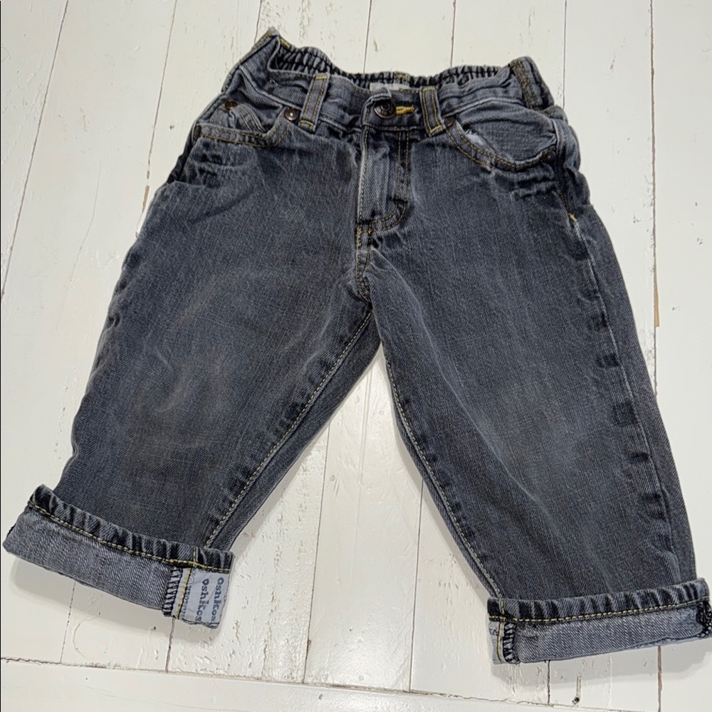 🧡2T vintage Osh Kosh Gray Kids Jeans with roll up bottom 5 pocket cute jeans!